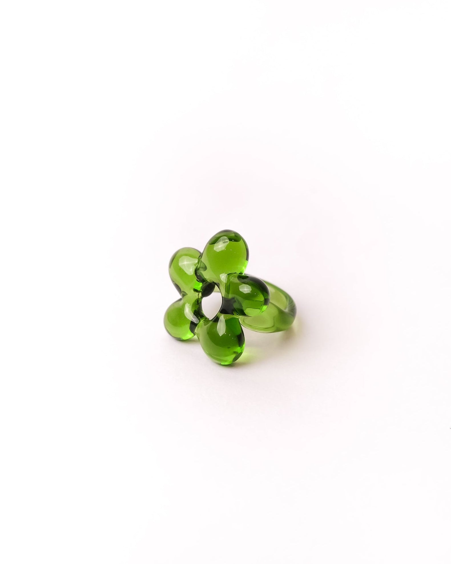 Handcrafted borosilicate glass flower shaped ring in green by AIROKAD STUDIO