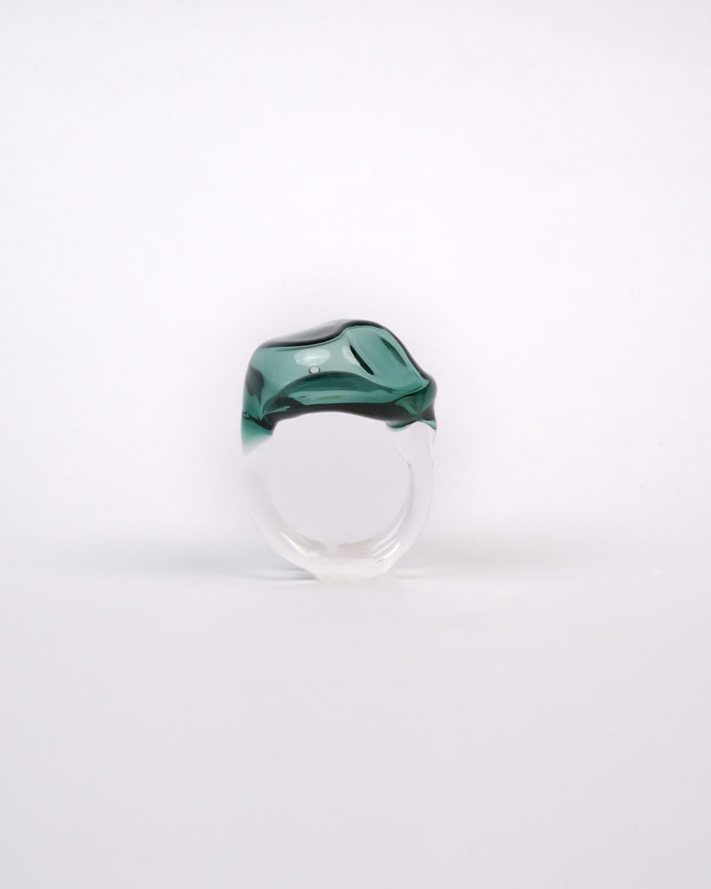 Handmade borosilicate glass amorphous ring in teal by AIROKAD STUDIO.