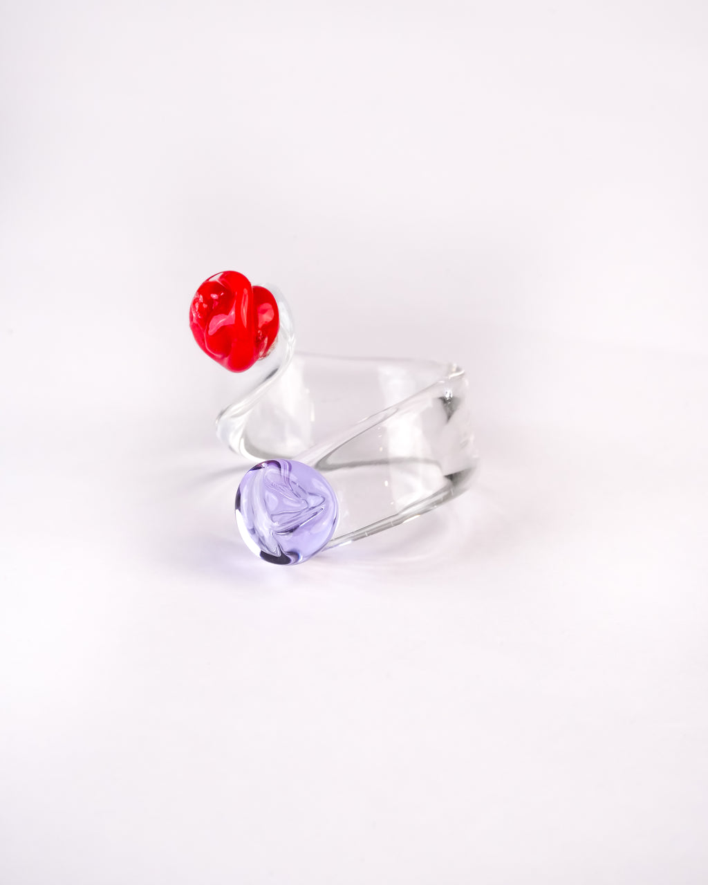 twisted shaped ring in pink and purple handcrafted with borosilicate glass by AIROKAD STUDIO.